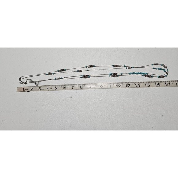 Erica Lyons Turquoise Silver Tone Beaded Multi Strand Necklace Fashion Jewelry - Picture 6 of 7